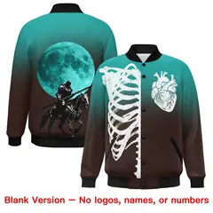 Aqua Brown Black Halloween Skeleton Varsity Jacket Stretch Fabric 8