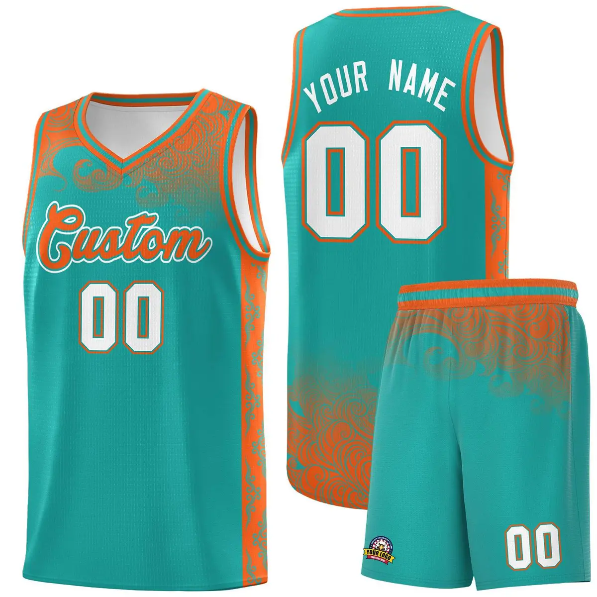 Aqua Cloud Pattern Sports Uniform Basketball Jersey Set
