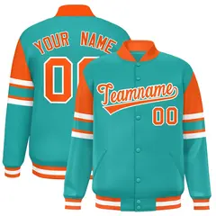 Aqua Color Block Varsity Full-Snap Letterman Jacket 1