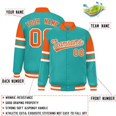Aqua Color Block Varsity Full-Snap Letterman Jacket 2