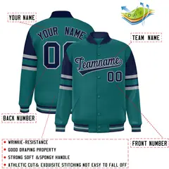 Aqua Color Block Varsity Full-Snap Letterman Jacket 2