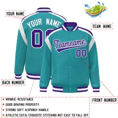 Aqua Color Block Varsity Full-Snap Letterman Jacket 2