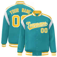 Aqua Color Block Varsity Full-Snap Letterman Jacket 1
