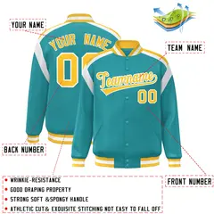 Aqua Color Block Varsity Full-Snap Letterman Jacket 2