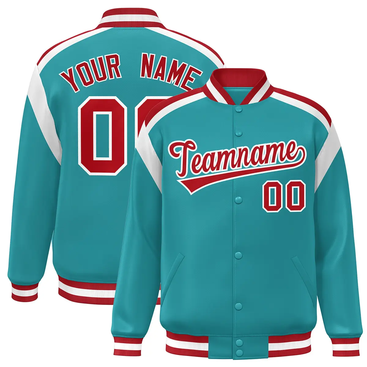 Aqua Color Block Varsity Full-Snap Letterman Jacket