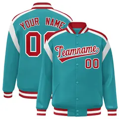 Aqua Color Block Varsity Full-Snap Letterman Jacket 1