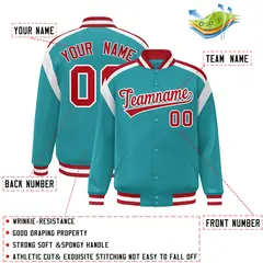 Aqua Color Block Varsity Full-Snap Letterman Jacket 2