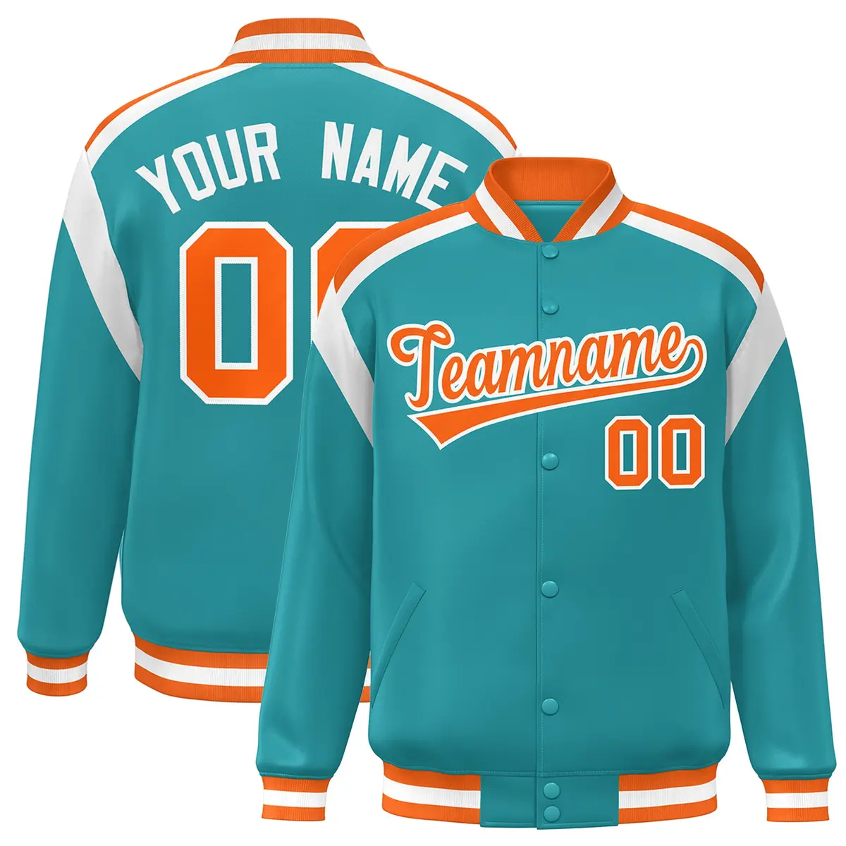 Aqua Color Block Varsity Full-Snap Letterman Jacket