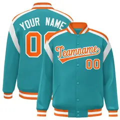 Aqua Color Block Varsity Full-Snap Letterman Jacket 1