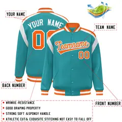 Aqua Color Block Varsity Full-Snap Letterman Jacket 2