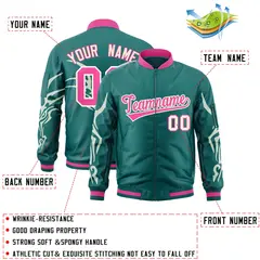 Aqua Cream Dragon Head Graffiti Letterman Bomber Jacket 2