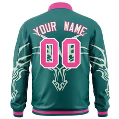 Aqua Cream Dragon Head Graffiti Letterman Bomber Jacket 4