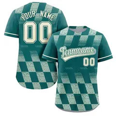 Aqua Cream Grid Speckles Color Block Baseball Jersey
