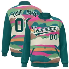 Aqua Cream Multi Clouds Graffiti Varsity Full-Snap Jacket 1