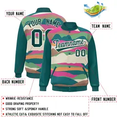 Aqua Cream Multi Clouds Graffiti Varsity Full-Snap Jacket 2
