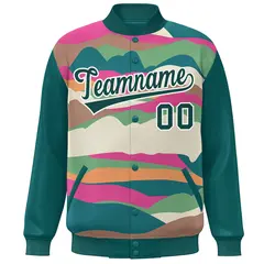 Aqua Cream Multi Clouds Graffiti Varsity Full-Snap Jacket 3