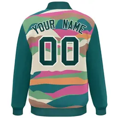 Aqua Cream Multi Clouds Graffiti Varsity Full-Snap Jacket 4