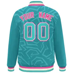 Aqua Cream-Pink Stripe Graffiti Pattern Varsity Full-Snap Jacket 4