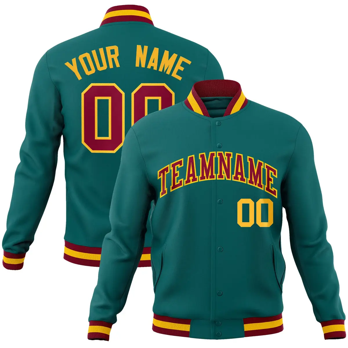 Aqua Crimson-Gold Classic Varsity Full-Snap Letterman Jacket
