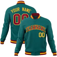 Aqua Crimson-Gold Classic Varsity Full-Snap Letterman Jacket 1