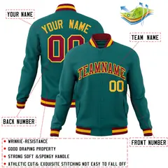 Aqua Crimson-Gold Classic Varsity Full-Snap Letterman Jacket 4