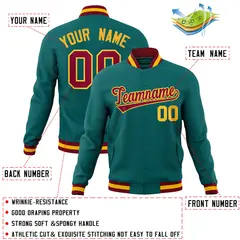 Aqua Crimson-Gold Classic Varsity Full-Snap Letterman Jacket 4