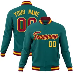 Aqua Crimson-Gold Classic Varsity Full-Snap Letterman Jacket 1