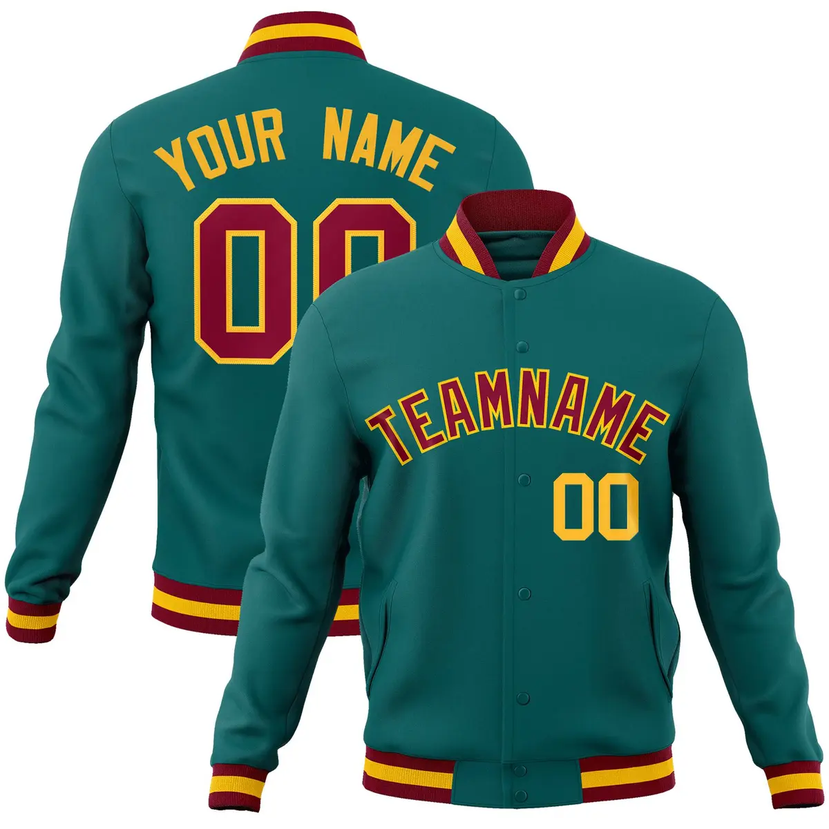 Aqua Crimson-Gold Classic Varsity Full-Snap Letterman Jacket