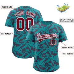 Aqua Crimson Graffiti Pattern Authentic Baseball Jersey 2