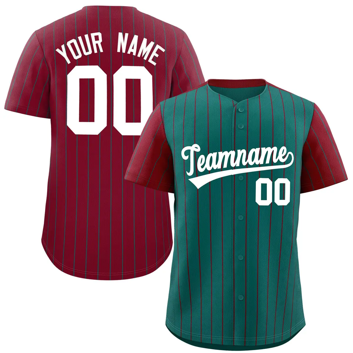 Aqua Crimson Pinstripe Raglan Baseball Jersey