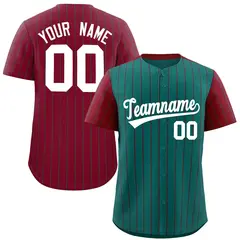 Aqua Crimson Pinstripe Raglan Baseball Jersey 1
