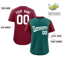 Aqua Crimson Pinstripe Raglan Baseball Jersey 2