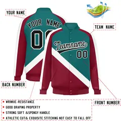Aqua Crimson Raglan Varsity Full-Snap Letterman Baseball Jacket 2