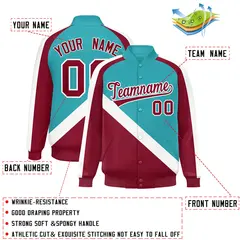 Aqua Crimson Raglan Varsity Full-Snap Letterman Baseball Jacket 2