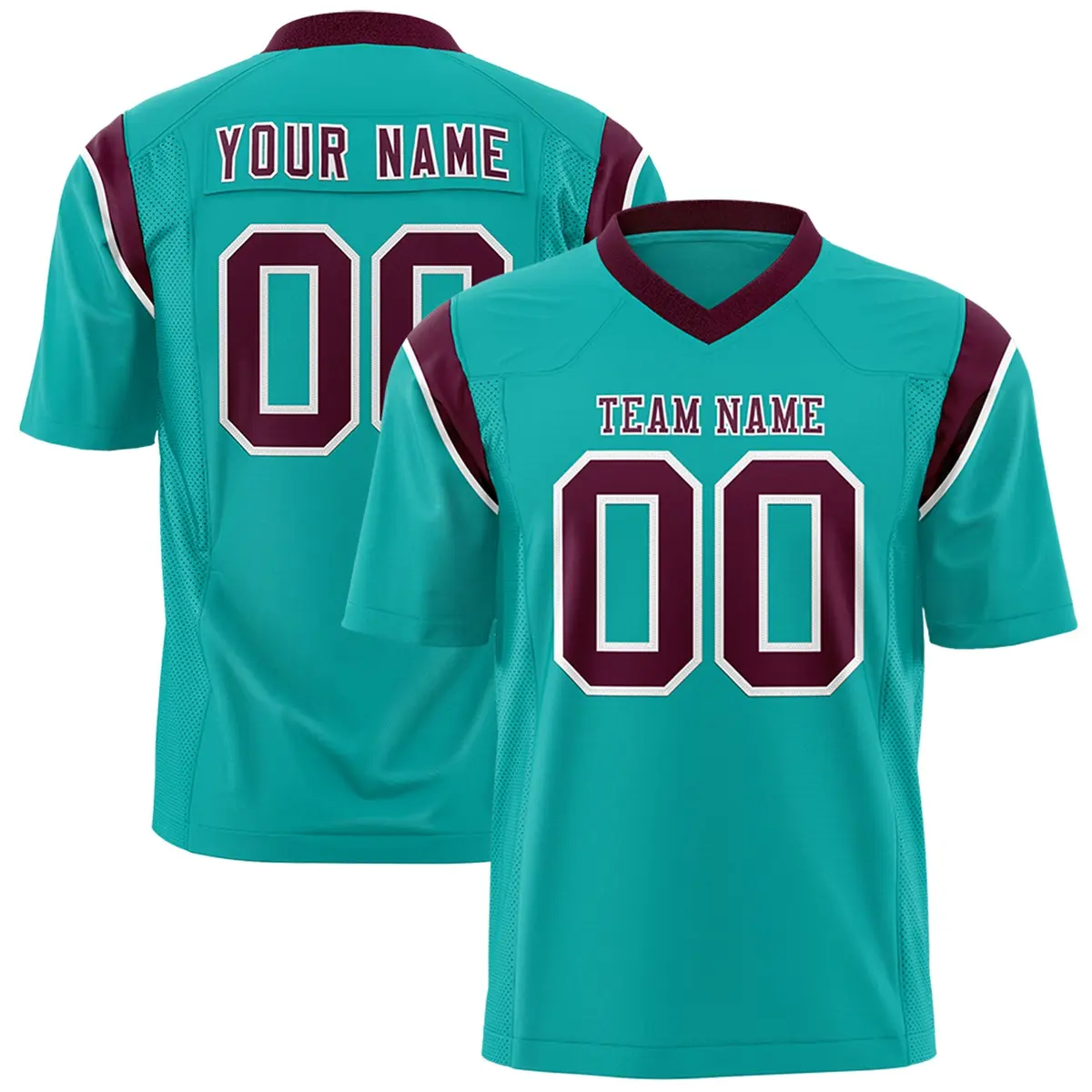 Aqua Crimson Shoulder Cut Two-Tone Flag Football Jersey