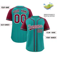 Aqua Crimson Stripe Raglan Sleeves Fashion Baseball Jersey 2