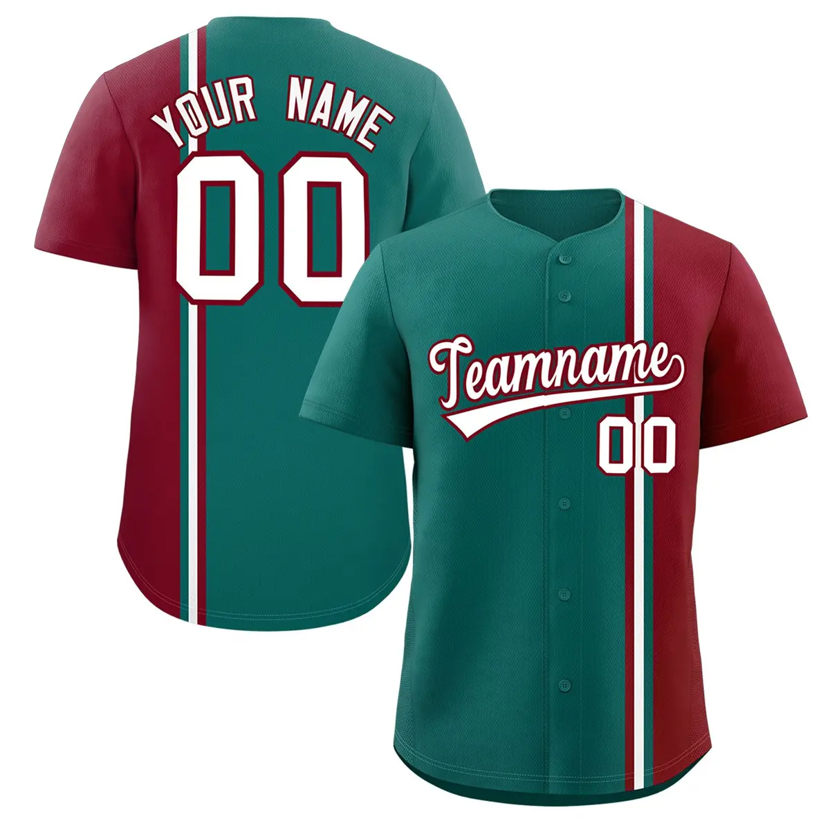 Aqua Crimson-White Color Block Authentic Baseball Jersey