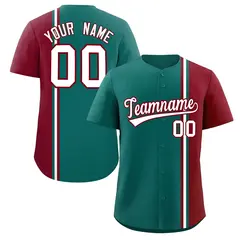 Aqua Crimson-White Color Block Authentic Baseball Jersey 1
