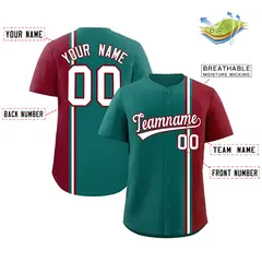 Aqua Crimson-White Color Block Authentic Baseball Jersey 2