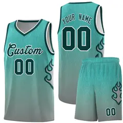 Aqua Dark Gray-Midnight Green Flame Gradient Basketball Jersey