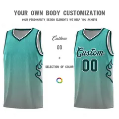 Aqua Dark Gray-Midnight Green Flame Gradient Basketball Jersey 3