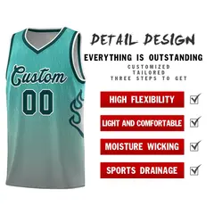 Aqua Dark Gray-Midnight Green Flame Gradient Basketball Jersey 5