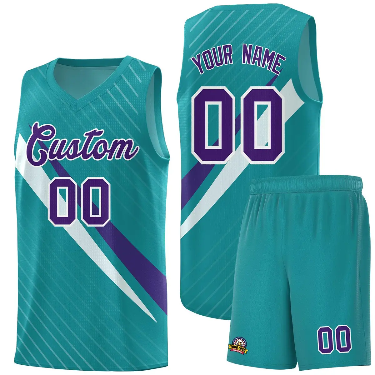 Aqua Diagonal Pinstripe Color Block Basketball Jersey