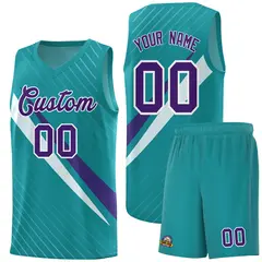 Aqua Diagonal Pinstripe Color Block Basketball Jersey 1