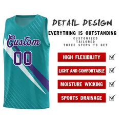 Aqua Diagonal Pinstripe Color Block Basketball Jersey 2