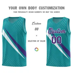 Aqua Diagonal Pinstripe Color Block Basketball Jersey 3