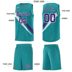 Aqua Diagonal Pinstripe Color Block Basketball Jersey 5