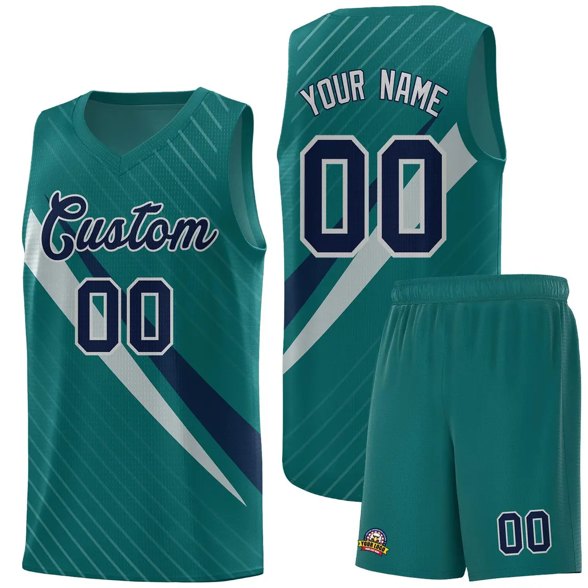 Aqua Diagonal Pinstripe Color Block Basketball Jersey