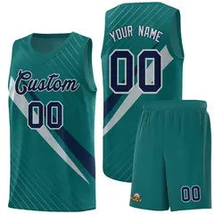 Aqua Diagonal Pinstripe Color Block Basketball Jersey 1