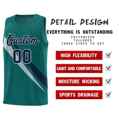 Aqua Diagonal Pinstripe Color Block Basketball Jersey 2